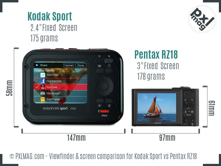 Kodak Sport vs Pentax RZ18 Screen and Viewfinder comparison Kodak Sport vs Pentax RZ18 Screen and Viewfinder comparison