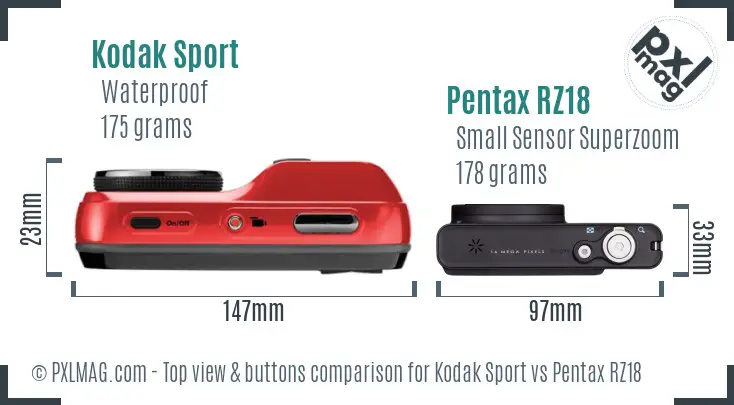 Kodak Sport vs Pentax RZ18 top view buttons comparison Kodak Sport vs Pentax RZ18 top view buttons comparison