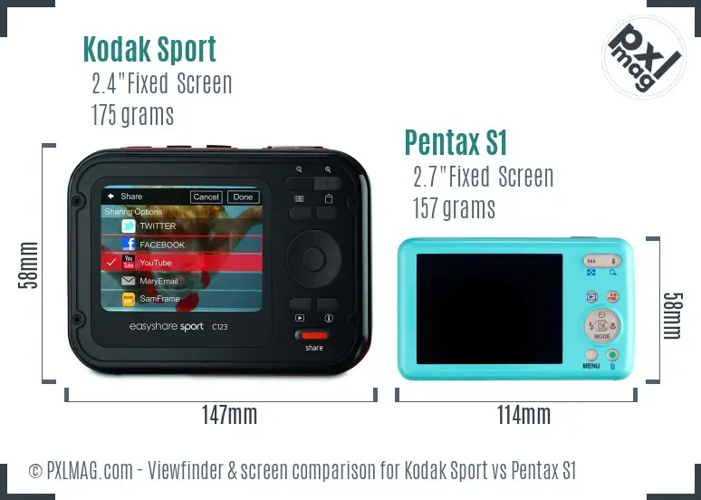 Kodak Sport vs Pentax S1 Screen and Viewfinder comparison