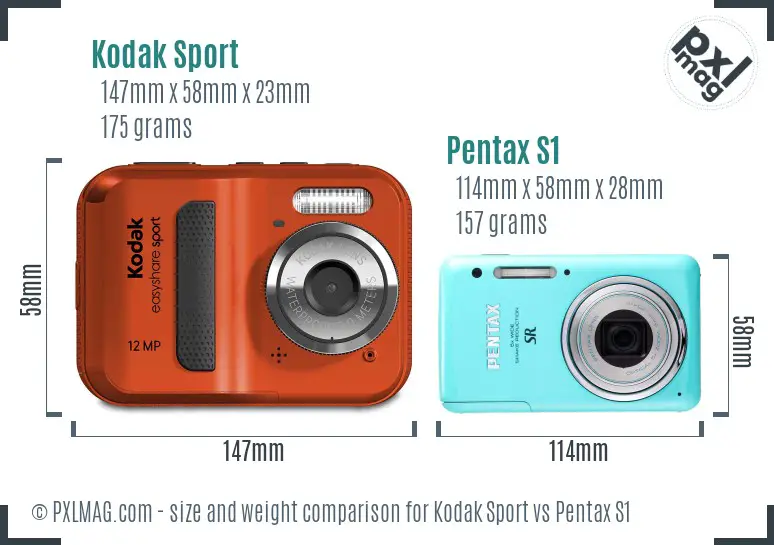 Kodak Sport vs Pentax S1 size comparison