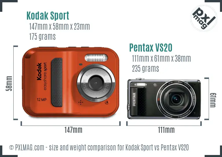 Kodak Sport vs Pentax VS20 size comparison