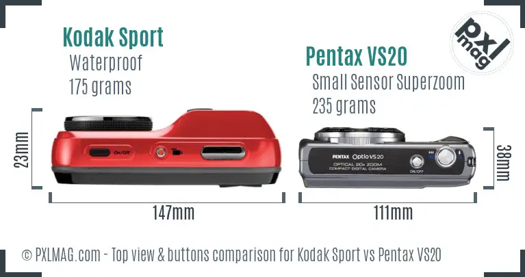 Kodak Sport vs Pentax VS20 top view buttons comparison