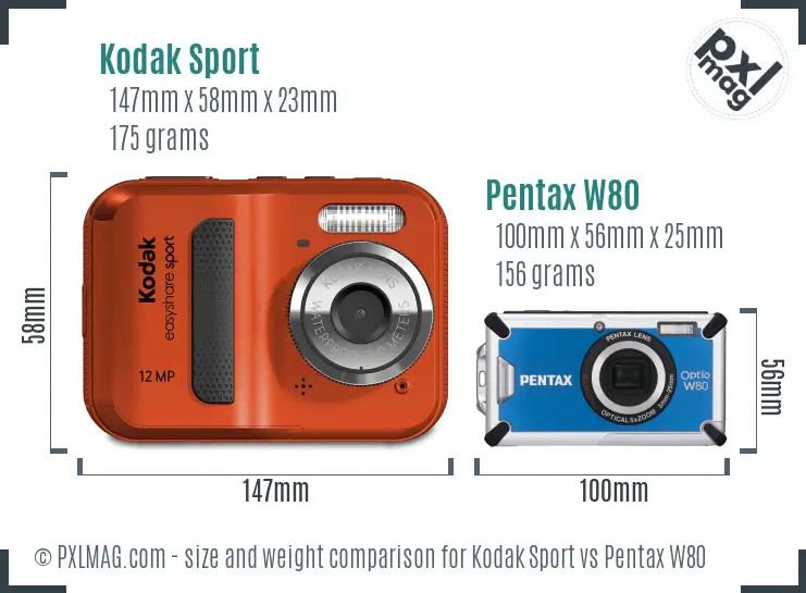 Kodak Sport vs Pentax W80 size comparison Kodak Sport vs Pentax W80 size comparison
