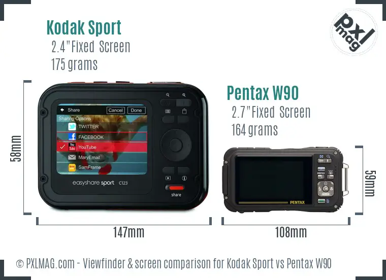 Kodak Sport vs Pentax W90 Screen and Viewfinder comparison Kodak Sport vs Pentax W90 Screen and Viewfinder comparison