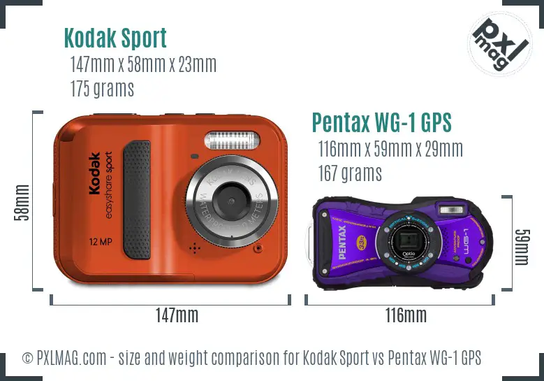 Kodak Sport vs Pentax WG-1 GPS size comparison Kodak Sport vs Pentax WG-1 GPS size comparison