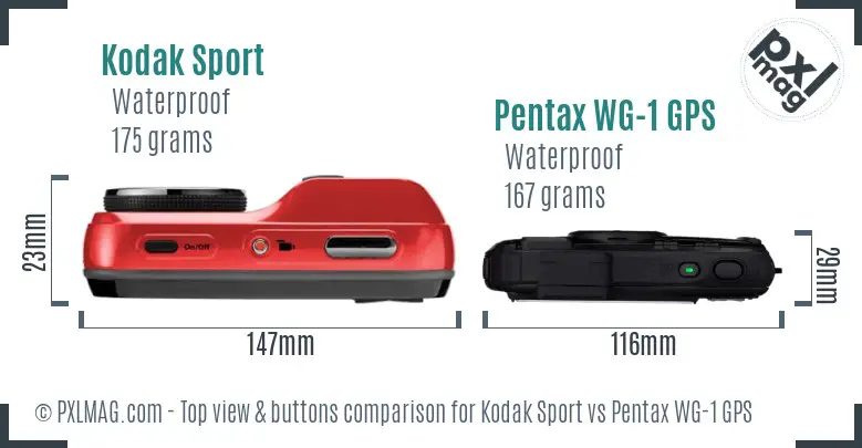 Kodak Sport vs Pentax WG-1 GPS top view buttons comparison Kodak Sport vs Pentax WG-1 GPS top view buttons comparison