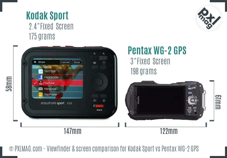 Kodak Sport vs Pentax WG-2 GPS Screen and Viewfinder comparison