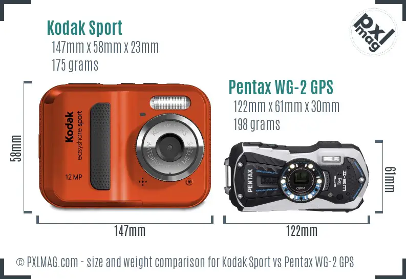 Kodak Sport vs Pentax WG-2 GPS size comparison