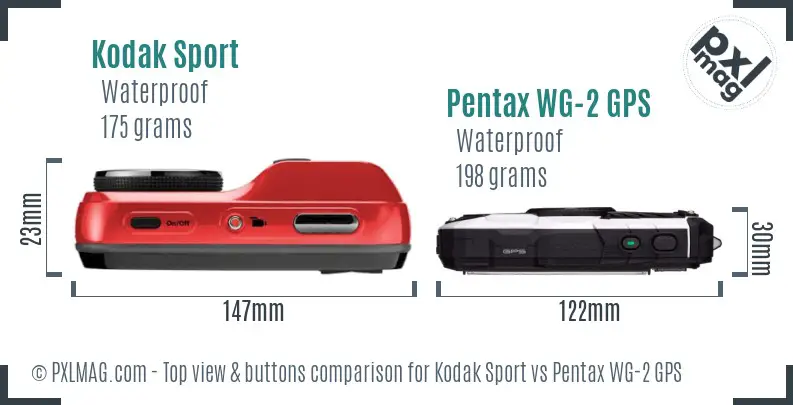 Kodak Sport vs Pentax WG-2 GPS top view buttons comparison