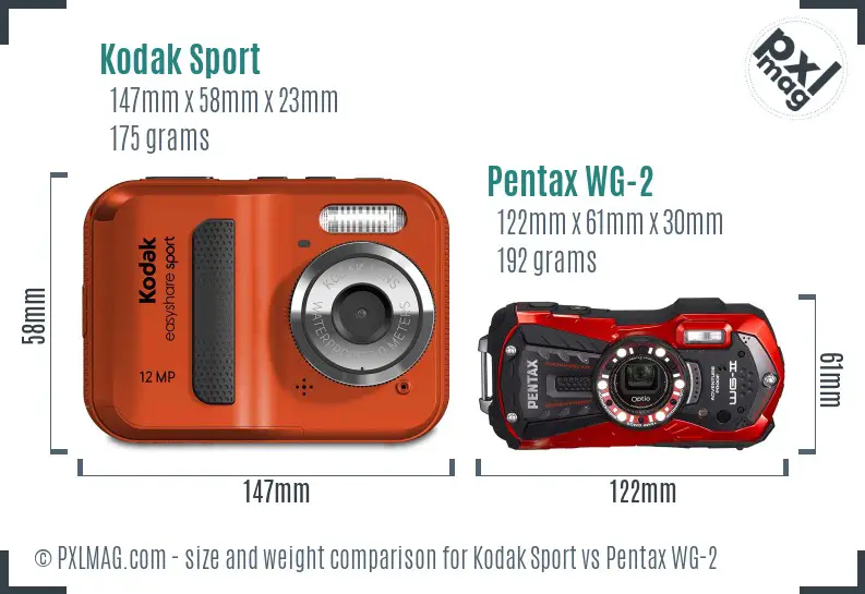Kodak Sport vs Pentax WG-2 size comparison