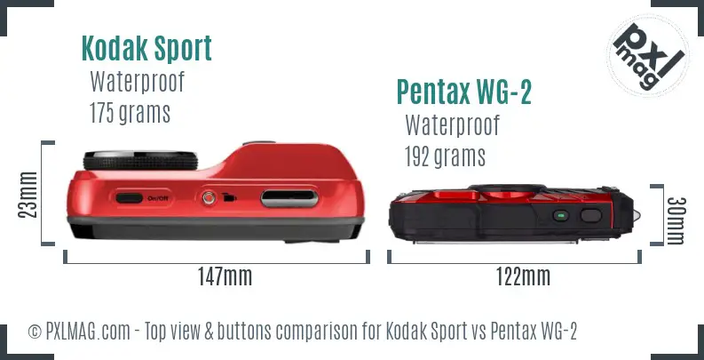 Kodak Sport vs Pentax WG-2 top view buttons comparison