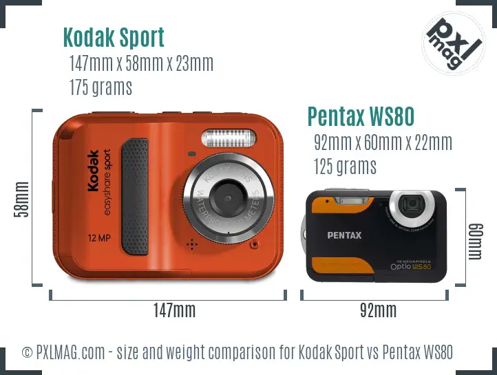 Kodak Sport vs Pentax WS80 size comparison