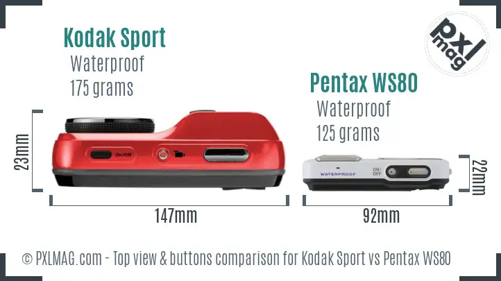 Kodak Sport vs Pentax WS80 top view buttons comparison