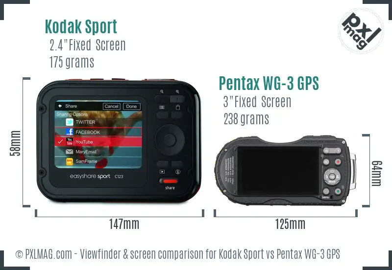 Kodak Sport vs Pentax WG-3 GPS Screen and Viewfinder comparison