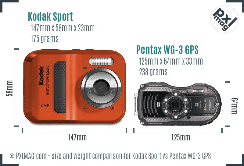 Kodak Sport vs Pentax WG-3 GPS size comparison