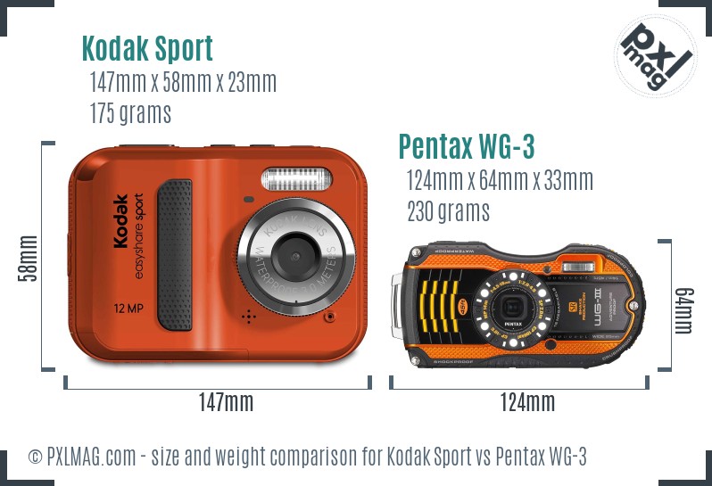 Kodak Sport vs Pentax WG-3 size comparison