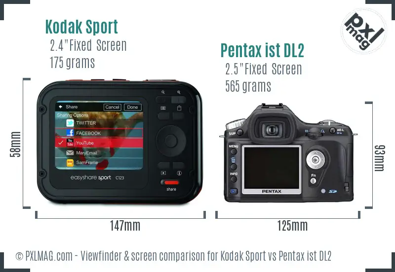 Kodak Sport vs Pentax ist DL2 Screen and Viewfinder comparison