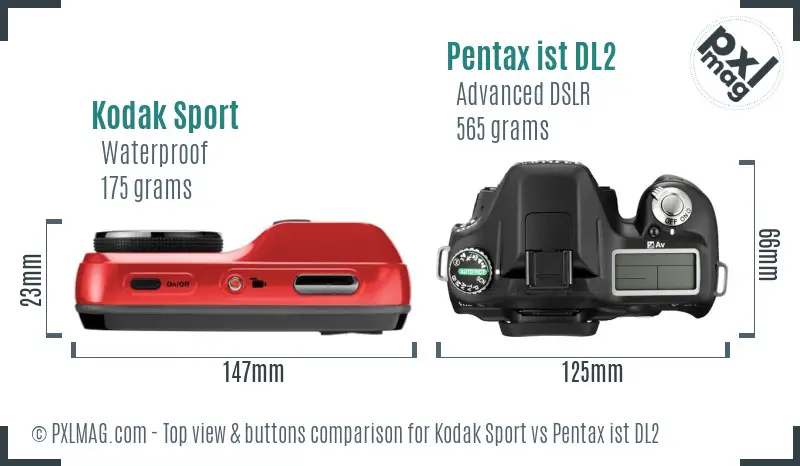 Kodak Sport vs Pentax ist DL2 top view buttons comparison