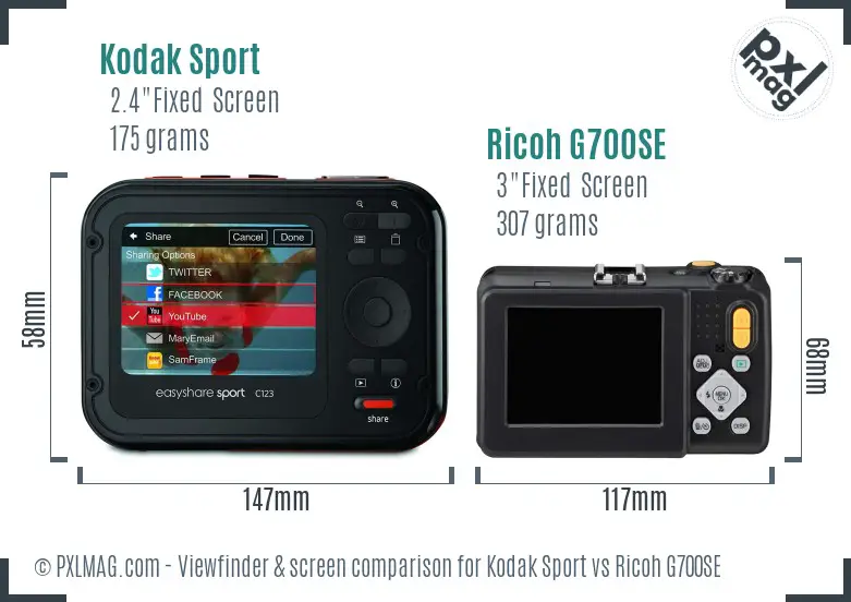 Kodak Sport vs Ricoh G700SE Screen and Viewfinder comparison