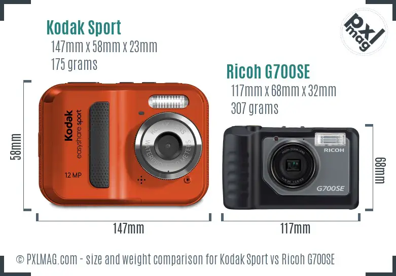 Kodak Sport vs Ricoh G700SE size comparison