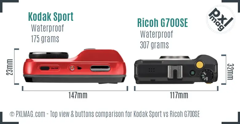 Kodak Sport vs Ricoh G700SE top view buttons comparison