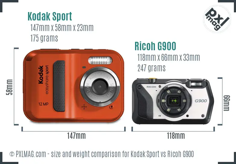 Kodak Sport vs Ricoh G900 size comparison