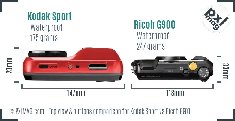 Kodak Sport vs Ricoh G900 top view buttons comparison