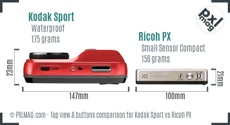 Kodak Sport vs Ricoh PX top view buttons comparison