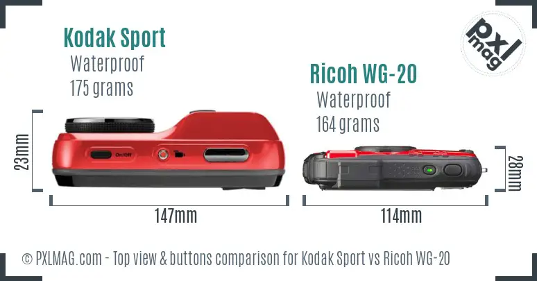 Kodak Sport vs Ricoh WG-20 top view buttons comparison