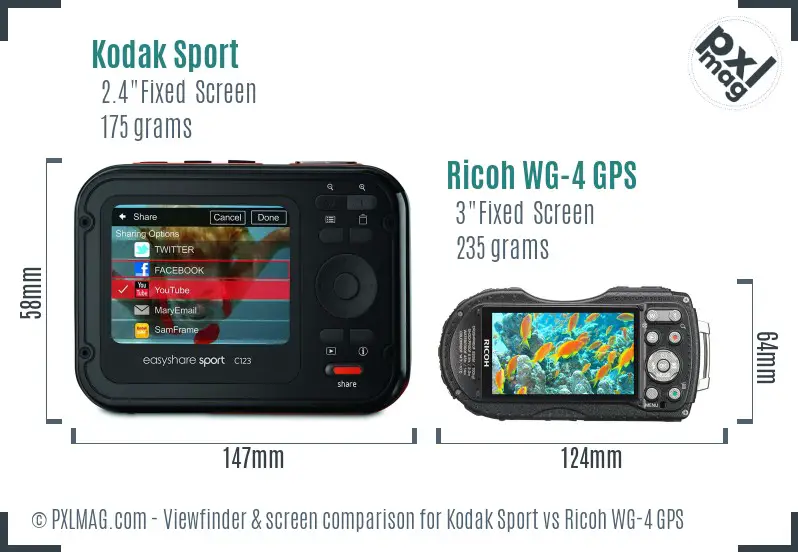 Kodak Sport vs Ricoh WG-4 GPS Screen and Viewfinder comparison