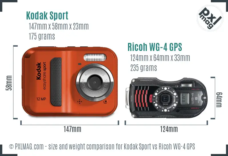 Kodak Sport vs Ricoh WG-4 GPS size comparison