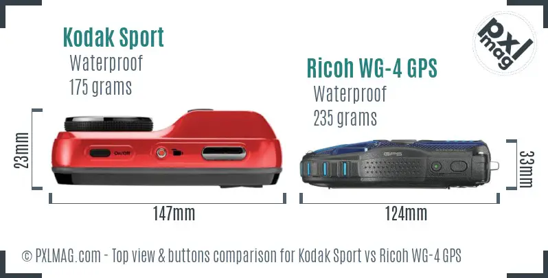 Kodak Sport vs Ricoh WG-4 GPS top view buttons comparison