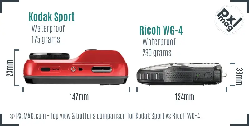 Kodak Sport vs Ricoh WG-4 top view buttons comparison