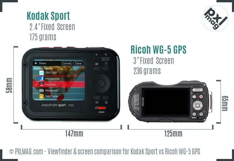 Kodak Sport vs Ricoh WG-5 GPS Screen and Viewfinder comparison