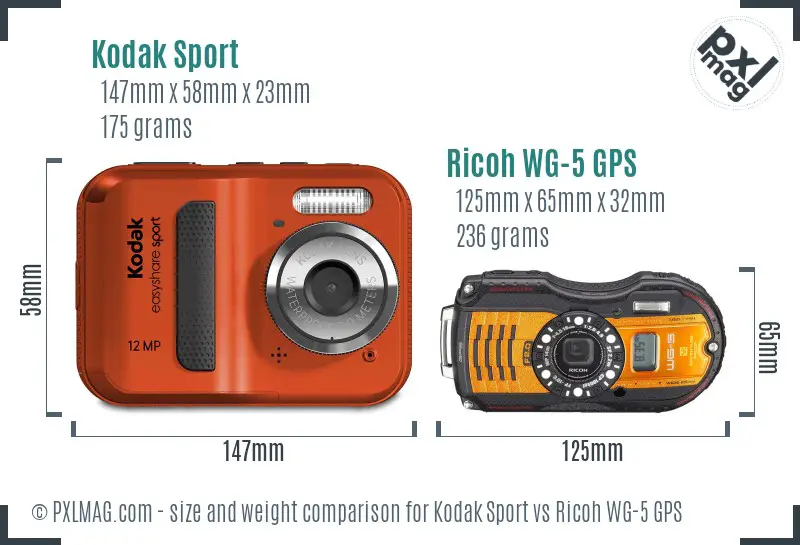 Kodak Sport vs Ricoh WG-5 GPS size comparison