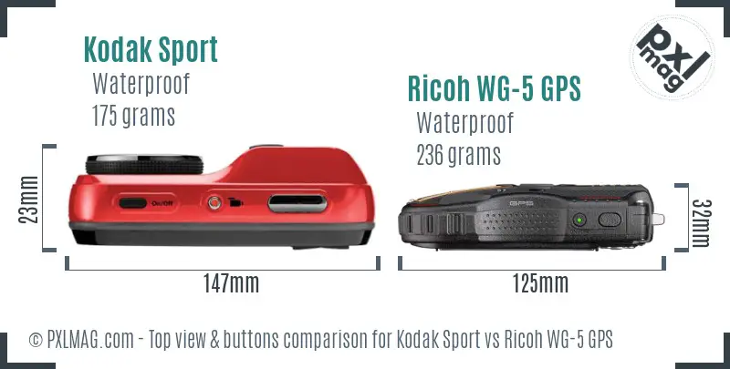 Kodak Sport vs Ricoh WG-5 GPS top view buttons comparison