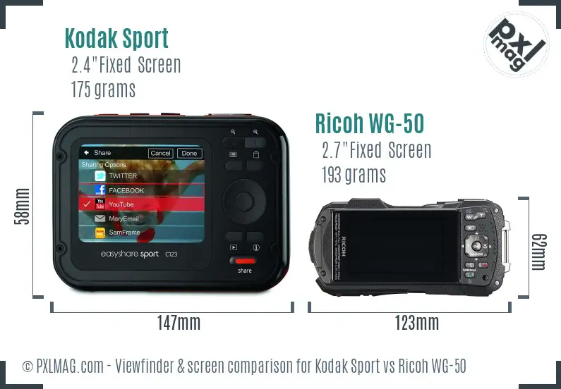 Kodak Sport vs Ricoh WG-50 Screen and Viewfinder comparison Kodak Sport vs Ricoh WG-50 Screen and Viewfinder comparison