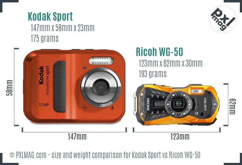 Kodak Sport vs Ricoh WG-50 size comparison Kodak Sport vs Ricoh WG-50 size comparison
