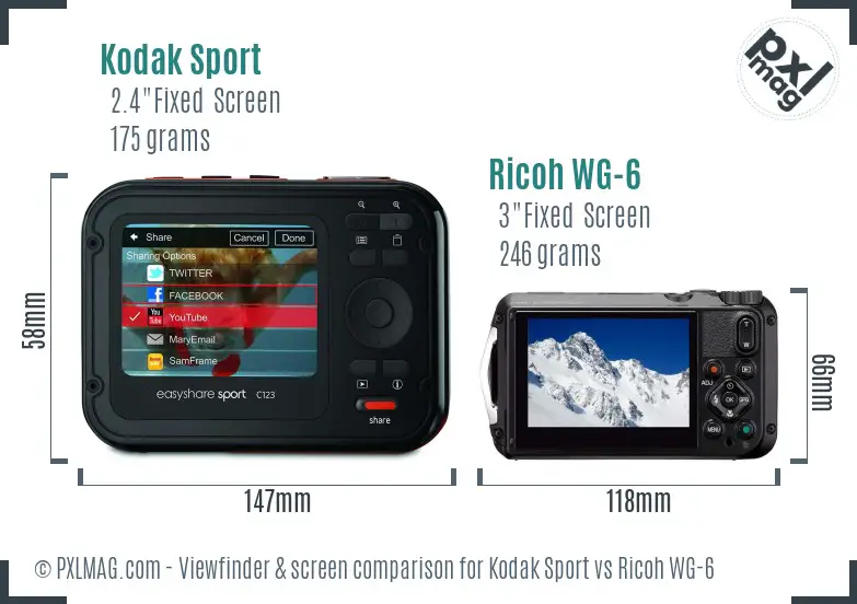 Kodak Sport vs Ricoh WG-6 Screen and Viewfinder comparison