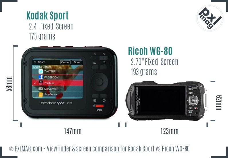 Kodak Sport vs Ricoh WG-80 Screen and Viewfinder comparison