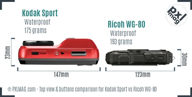 Kodak Sport vs Ricoh WG-80 top view buttons comparison
