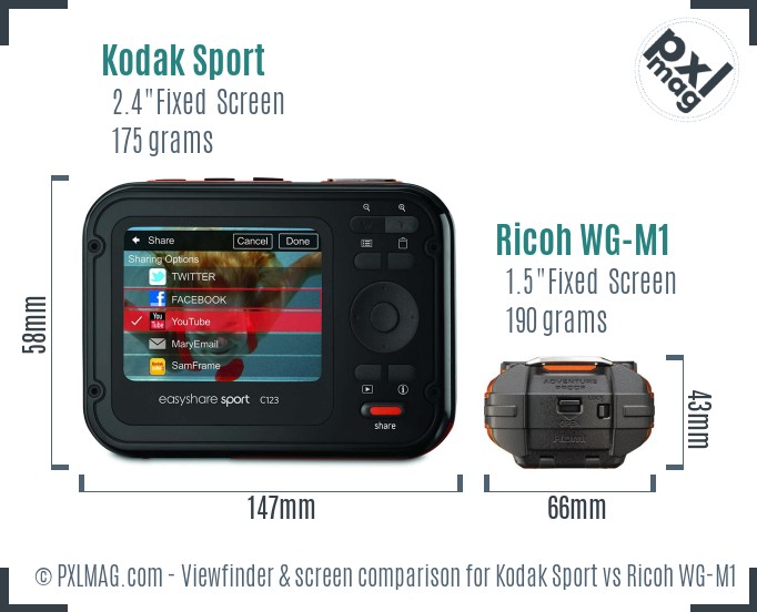 Kodak Sport vs Ricoh WG-M1 Screen and Viewfinder comparison