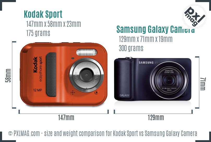 Kodak Sport vs Samsung Galaxy Camera size comparison