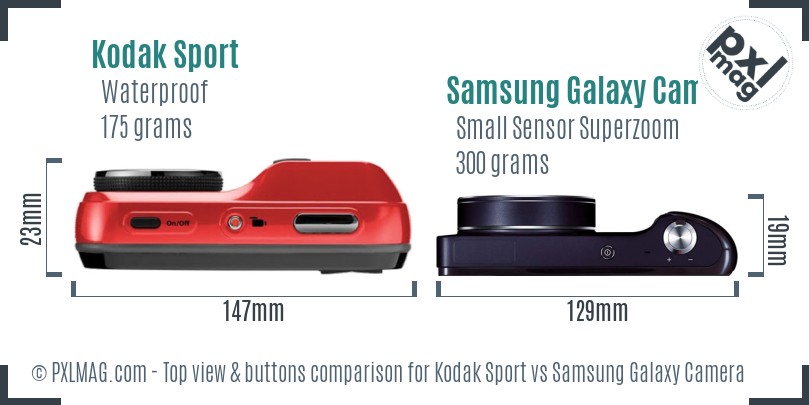 Kodak Sport vs Samsung Galaxy Camera top view buttons comparison