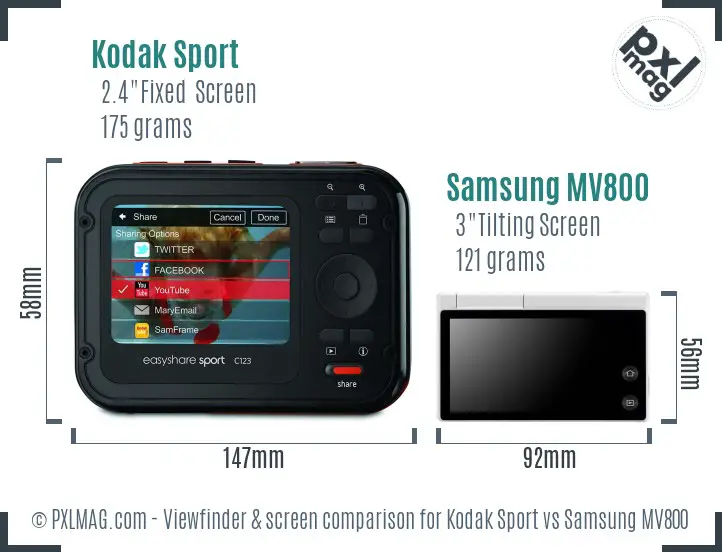 Kodak Sport vs Samsung MV800 Screen and Viewfinder comparison