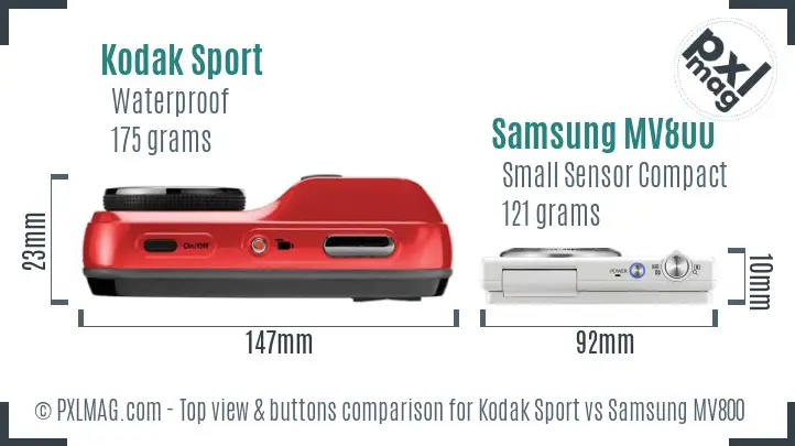 Kodak Sport vs Samsung MV800 top view buttons comparison
