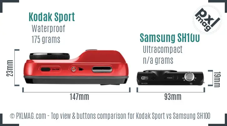 Kodak Sport vs Samsung SH100 top view buttons comparison