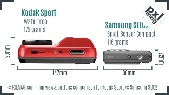Kodak Sport vs Samsung SL102 top view buttons comparison