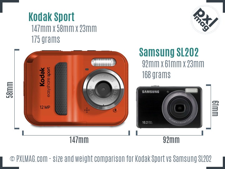 Kodak Sport vs Samsung SL202 size comparison