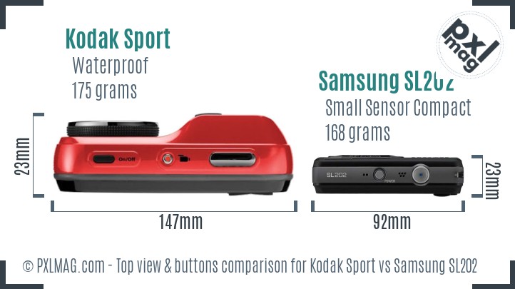 Kodak Sport vs Samsung SL202 top view buttons comparison